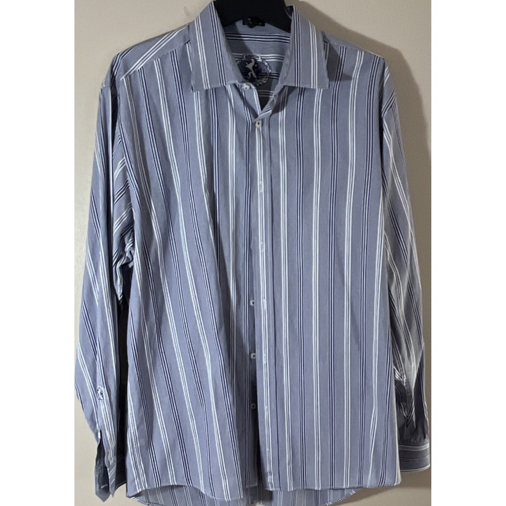Bugatchi Men's Dress Shirt M XL White‎ Striped Cotton Button Front